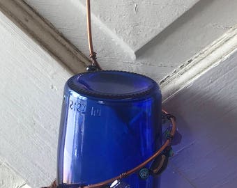 Cobalt Blue Bottle Hummingbird Feeder