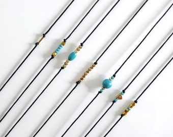 Turquoise Dainty Cord Choker / Thin Cord Choker / Gold Dainty Cord Choker