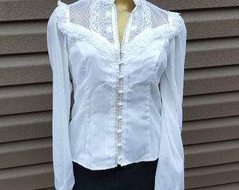 Hold for Anna through 3/13 -Vtg Jessica's Gunnies White Prairie Style Blouse Sz 9