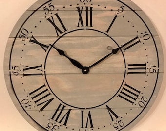 24" Wall Clock - Custom Farmhouse & Rustic Style in Gray