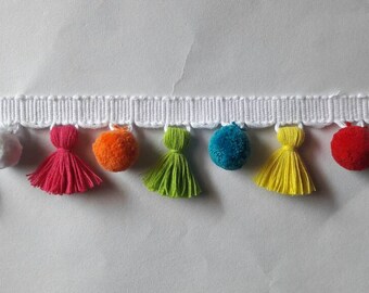 Multi coloured Tassel with pom pom fringe