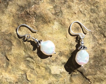 Little White Coin Pearl Earrings