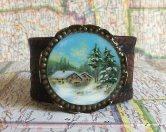 Hand Painted Handmade Leather Cuff Bracelet Jewelry