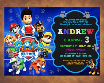 Paw Patrol Invitation, Paw Patrol Birthday Party, Paw Patrol Birthday Invitation, Personalized, Dogs Invite, Rocky, Everest, Digital File