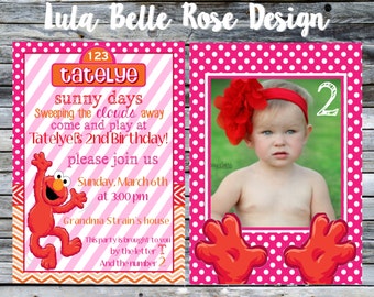 Elmo Invitation, Pink and Red Elmo Birthday Invitation, Sesame Street Invitation, Elmo's World Invitation, Elmo Party, Photo