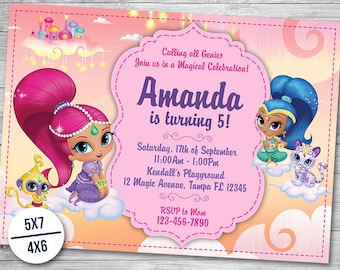 Shimmer and Shine Invitation, Shimmer and Shine Birthday, Boom Zahramay Party, Genie Invite Printables, Card Invitations, Printable Invites