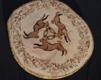 Tinner's Hares pyrography slice