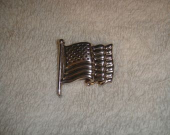 American Flag Pin/Pendant Silver Tone Signed Best