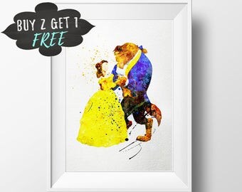 Belle Beauty And The Beast Art Print Poster, Disney Belle Wall Art Nursery Decor Printable Watercolor Instant Download, Baby Gift Girls Room
