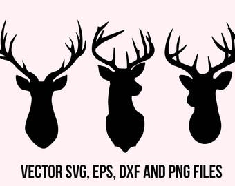 Deer Svg Clipart, Deer head svg, Deer dxf, Cuttable deers, Animals svg, Deer silhouette, Deer cut file, Printable deer horns svg for cricut