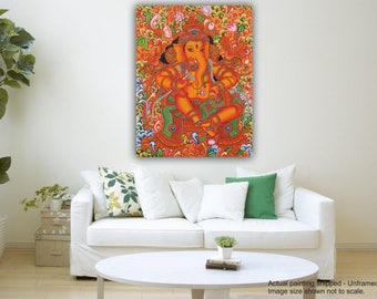 Tamatina Canvas Art - Sri Ganesha - Kerala Mural Art - Giclée Art - Unframed - 36 Inches x 28 Inches.