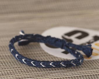 Dark blue white woven friendship bracelet