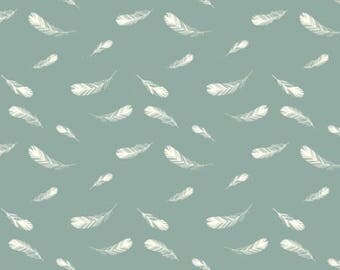 Organic knit fabric, Birch Organic Fabric, Charley Harper fabric, Nurture feathers mineral, Boho fabric, feathers fabric, knit fabric