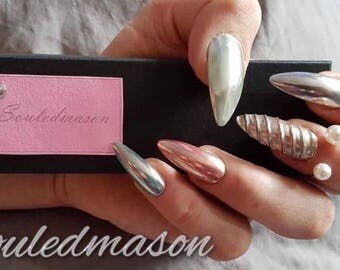 Chrome Unicorn False Nails - DIY Nails - Fake Nails - Press on Nails - Glue on Nails - Stick on Nails - Stiletto Nails - Chrome Nails - Gel