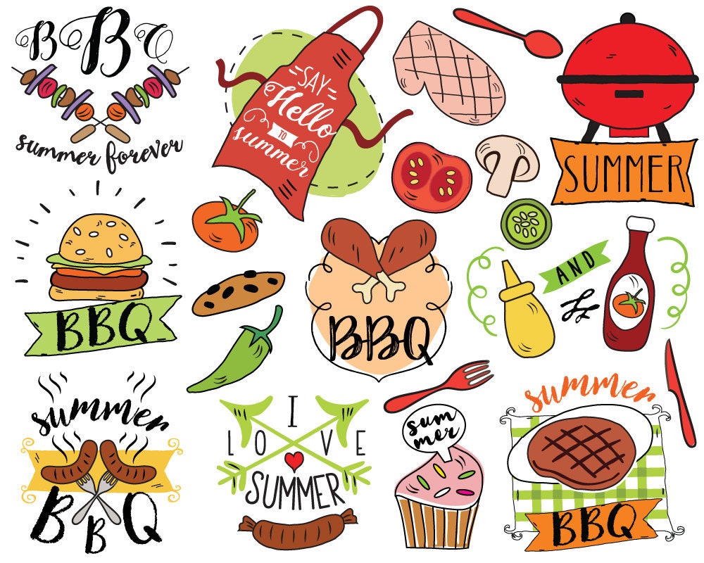 Summer BBQ Clipart vector barbecue clipart summer doodle