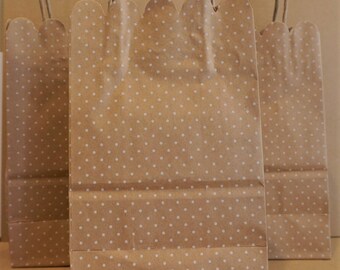 5 Paper Kraft Polka Dot Favor/ Gift Bags With Handles