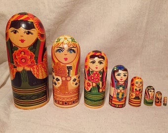 Vintage Hand Painted Matryoshka Doll Russian Nesting Wooden