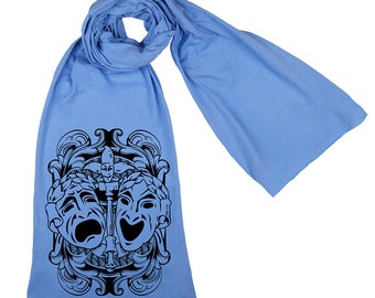 Comedy Tragedy Theatre Mask Screen printed Cotton Scarf