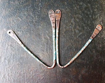 Antiqued Copper and Blue Patina Chevron Findings - 1 pair - 16 gauge - 40mm