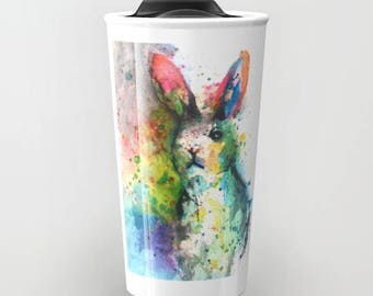 Bunny Coffee travel mug cute pets watercolor mug ceramic travel mug Coffee Teacher gift cute travel mug gift for dad best friend gift