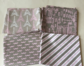Pepe goes to Paris in Pink and Gray fat quarter set of four