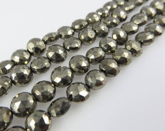6mm - 7mm Faceted Pyrite Beads - Full Strand