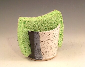 Stoneware Sponge Holder - Ceramic Sponge Saver - Kitchen Accessory - Small Cup Dispenser - Speckle White, Black, Gray - Ready to Ship h470