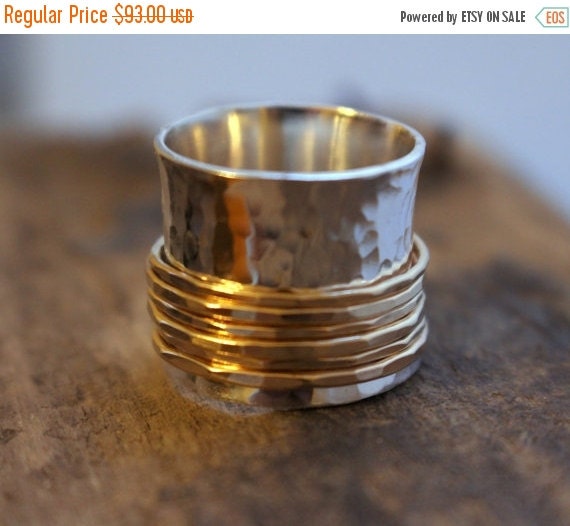 ON SALE Silver Gold Wide Band Statement Spinner Ring by MoodiChic