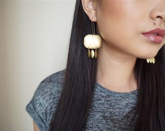 Chandelier Earrings, Golden Brass Geometric Earrings, Brass Earrings, Statement Earrings, Fringe Earrings