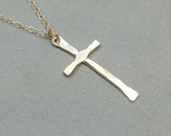 Small Gold Cross Necklace, Rustic Gold Cross Necklace, Christian Cross, Confirmation Jewelry, Religious Necklace by Maggie McMane Designs