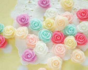 14 pcs Lovely Color Rose Cabochon (14mm) FL455