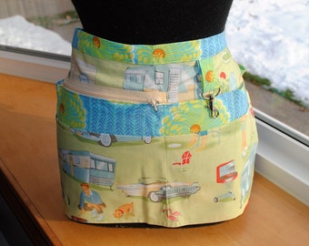 Handmade Vendor Apron Michael Miller Green Campers Trailers Mid Century Modern Utility Craft Farmers Market Teacher