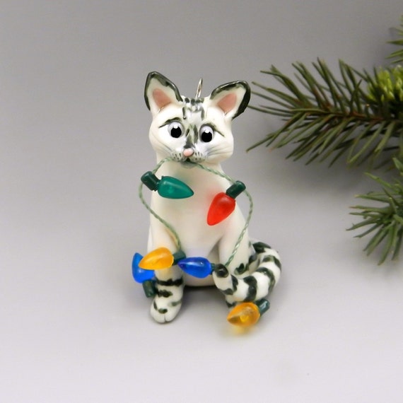 Siamese Lynx Point Cat Christmas Ornament Figurine Porcelain