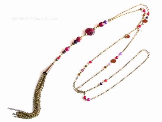Long purple boho necklace with tassel,Purple necklace,Boho necklace,Boho necklace with tassel,Purple necklace with tassel,Hippie chic