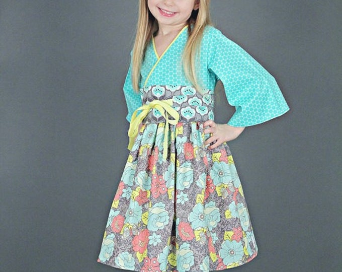 Little Girl Easter Dress - Toddler Girl Clothes - Boutique Spring Dresses - Kimono Dress - Birthday Party - Sizes 2T to 7 years