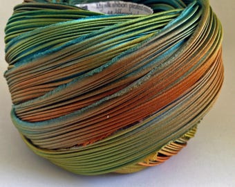 Shibori Ribbon Hand Dyed Shibori Silk Ribbon Taos Turquoise Orange Green Shibori Girl
