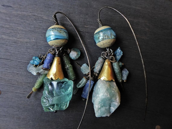 Ancient Roman blue glass earrings - "Light is in Both"  