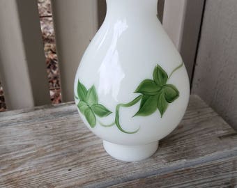 Hand-painted  Milk Glass Hurricane Lamp Shade