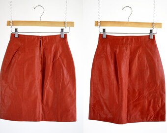 Red Leather CHIA Brand 90's High Waist Zip Back Woman's Retro Mini Skirt