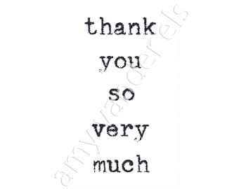 Typewriter Design - thank you so very much - Box of 6 Blank Note Cards
