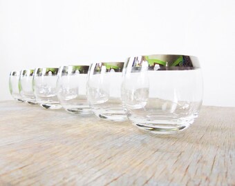 silver mad men glasses, dorothy thorpe roly poly glasses, vintage 1960s barware