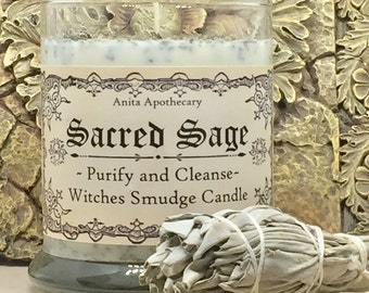 Sacred Sage~Witches Smudge Candle~Smudge wand smudge stick california white sage herb moon goddess oil magick apothecary sage goddess gypsy