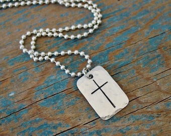 Cross Necklace, Hand Forged & Stamped,Mens Cross Necklace,Gifts for Him,Husband Gift,Boys First Communion Gifts,Christian Gifts,Silver Cross