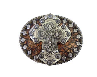 Unisex Mosaic Cross Western Belt Buckle for Men or Women, Statement Belt Buckle, Belt Buckle with Van Gogh Glass