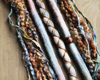 5 Cool Tones Tie-Dye Wool Synthetic Dreadlock *Clip-in Extensions Boho Dreads Hair Wraps & Beads Custom