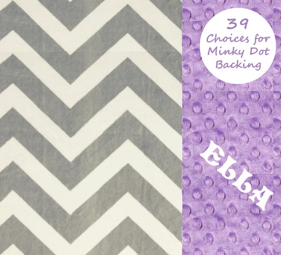 Chevron Minky Baby Blanket Girl, Lilac & Silver Gray Personalized Baby Blanket - Purple Baby Blanket // Soft Baby Blanket