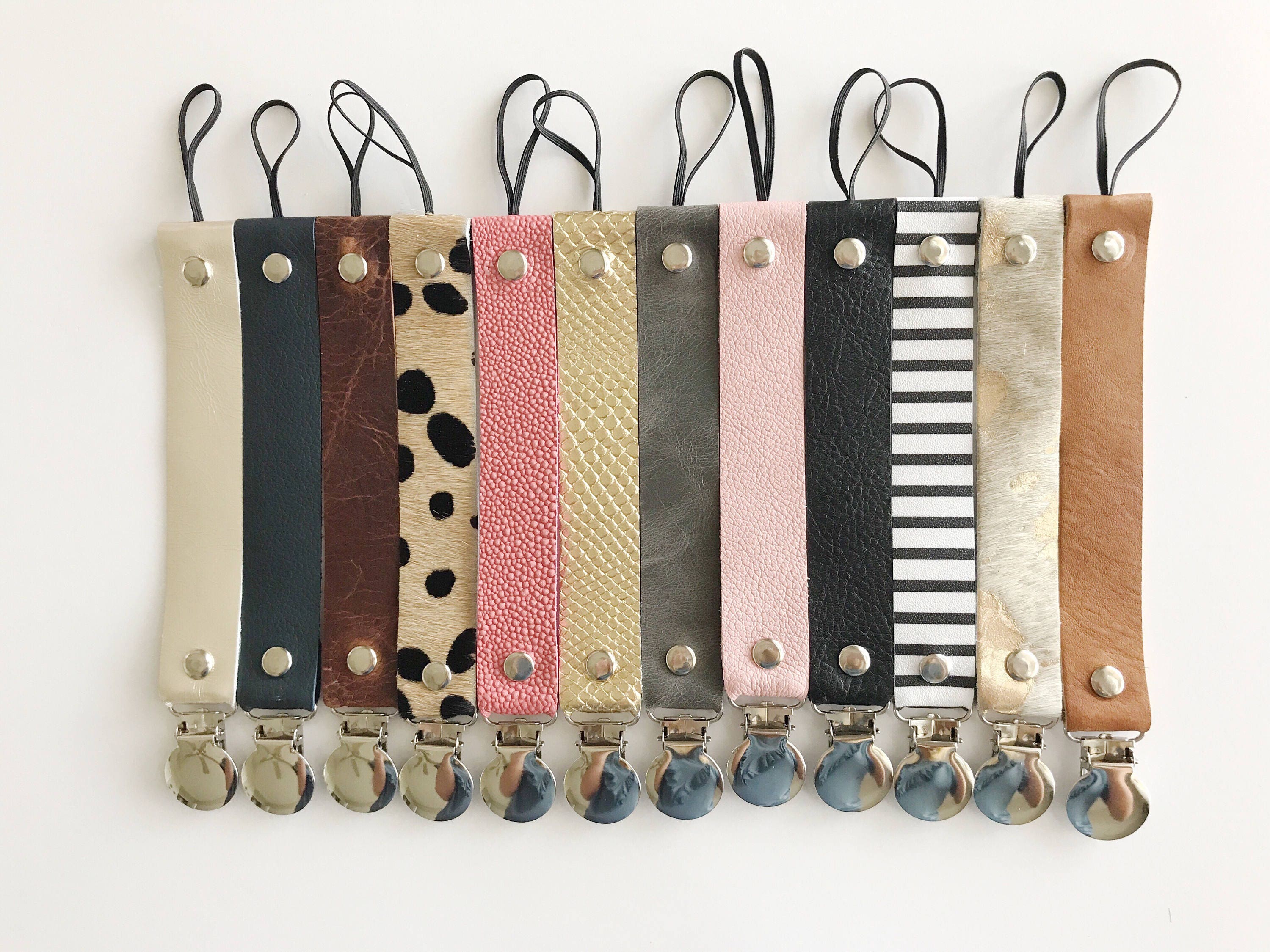 Personalized Leather STAMPED pacifier clip YOU choose color