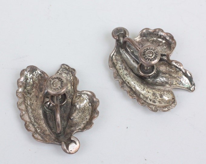 Sterling Leaf Shaped Earrings Danecraft Screw Back Vintage