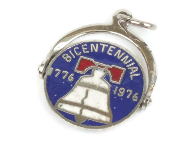Bicentennial Liberty Bell Charm Enameled 1776 to 1976 Sterling Spinner Charm for Bracelet