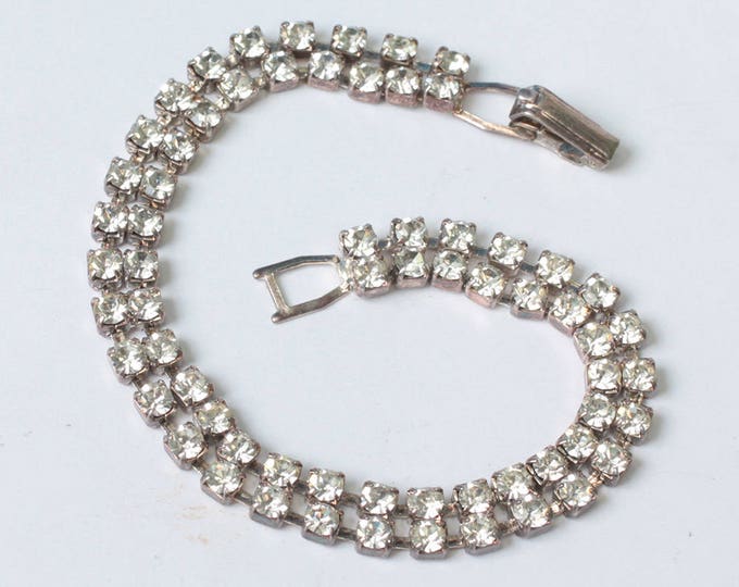 Two Row Clear Rhinestone Bracelet Vintage Wedding Prom